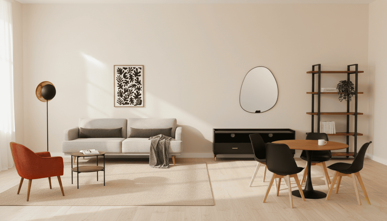 Pack meuble industriel T5– séjour meublé style industriel pour location LMNP
