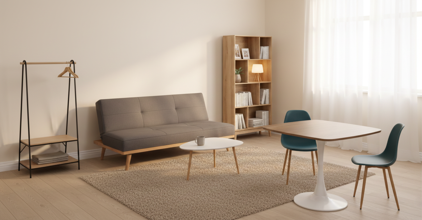 Pack meuble Essentiel Banquette T1 pour location meublée LMNP prêt à louer