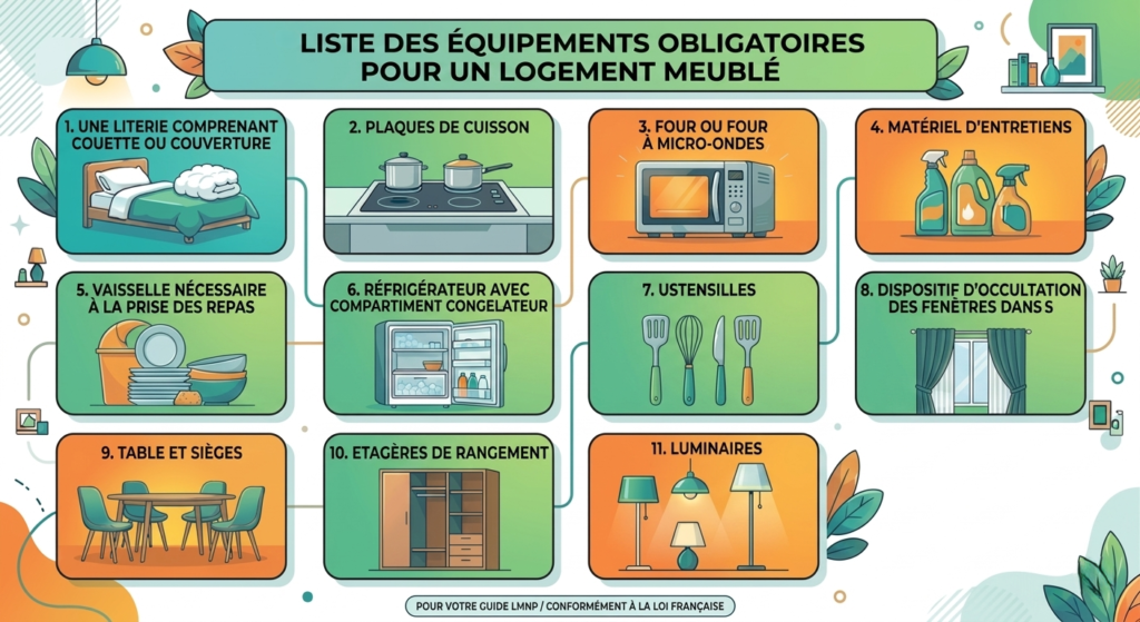 liste équipements obligatoires pack meuble location meublée LMNP