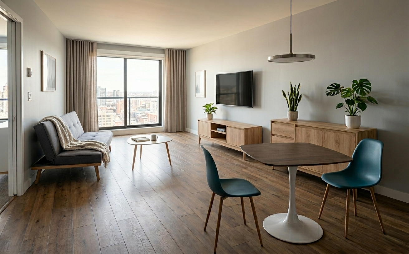 Pack meuble Essentiel T2 – Séjour meublé prêt à louer LMNP