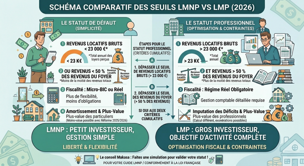 différence LMP LMNP seuils revenus locatifs 2026