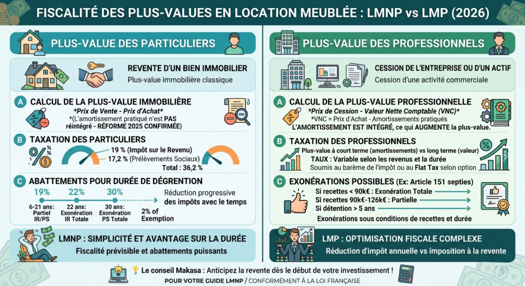 plus-value revente LMP LMNP différence fiscalité 2026